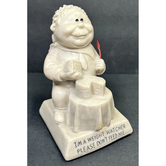 Wallace Russ Berrie Figurine “I'm A Weight Watcher Please Don't Feed Me" w/ Fork - Picture 7 of 7